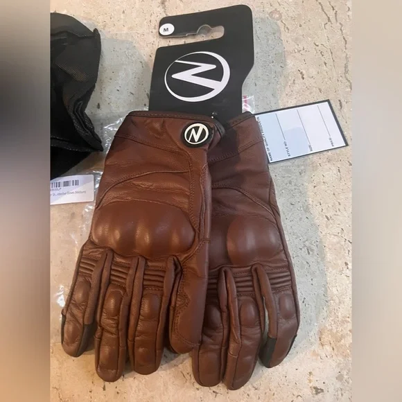 Zeebro BP–01 Leather Shield Brown Protective Motorcycle Gloves Men’s Medium - Picture 2 of 7